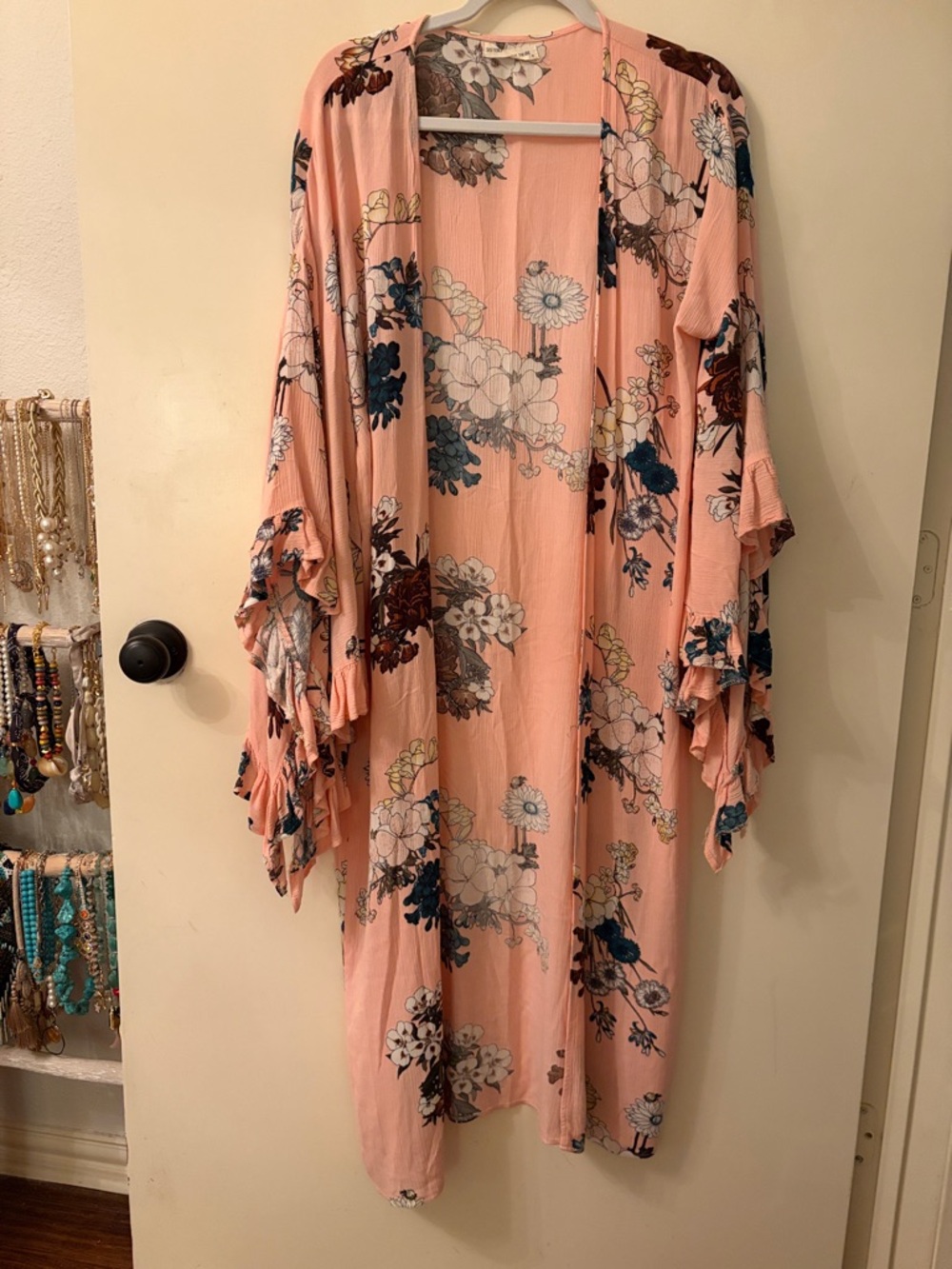 Peach Floral Kimono Robe - Picture 2 of 4